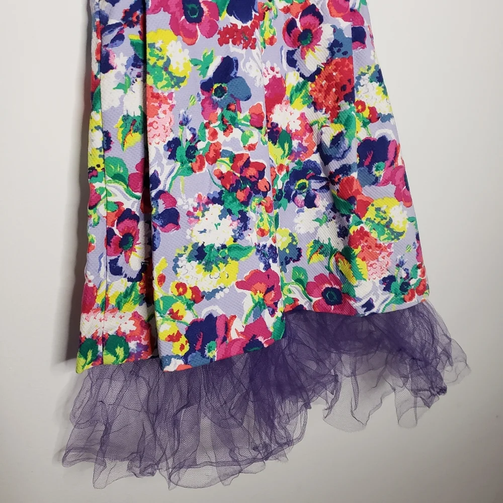 Janie and Jack 4 Toddler Girl Lavender Floral Tulle Tea Length Formal Dress